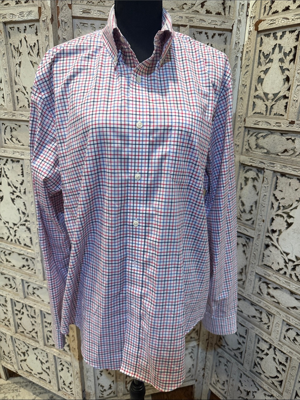 Lauren Ralph Lauren White Button-Down Shirt with Blue & Red Windowpane